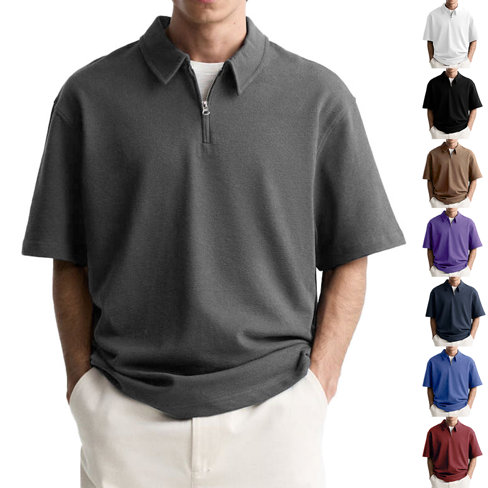 Polo décontracté à manches courtes et fermeture éclair pour homme