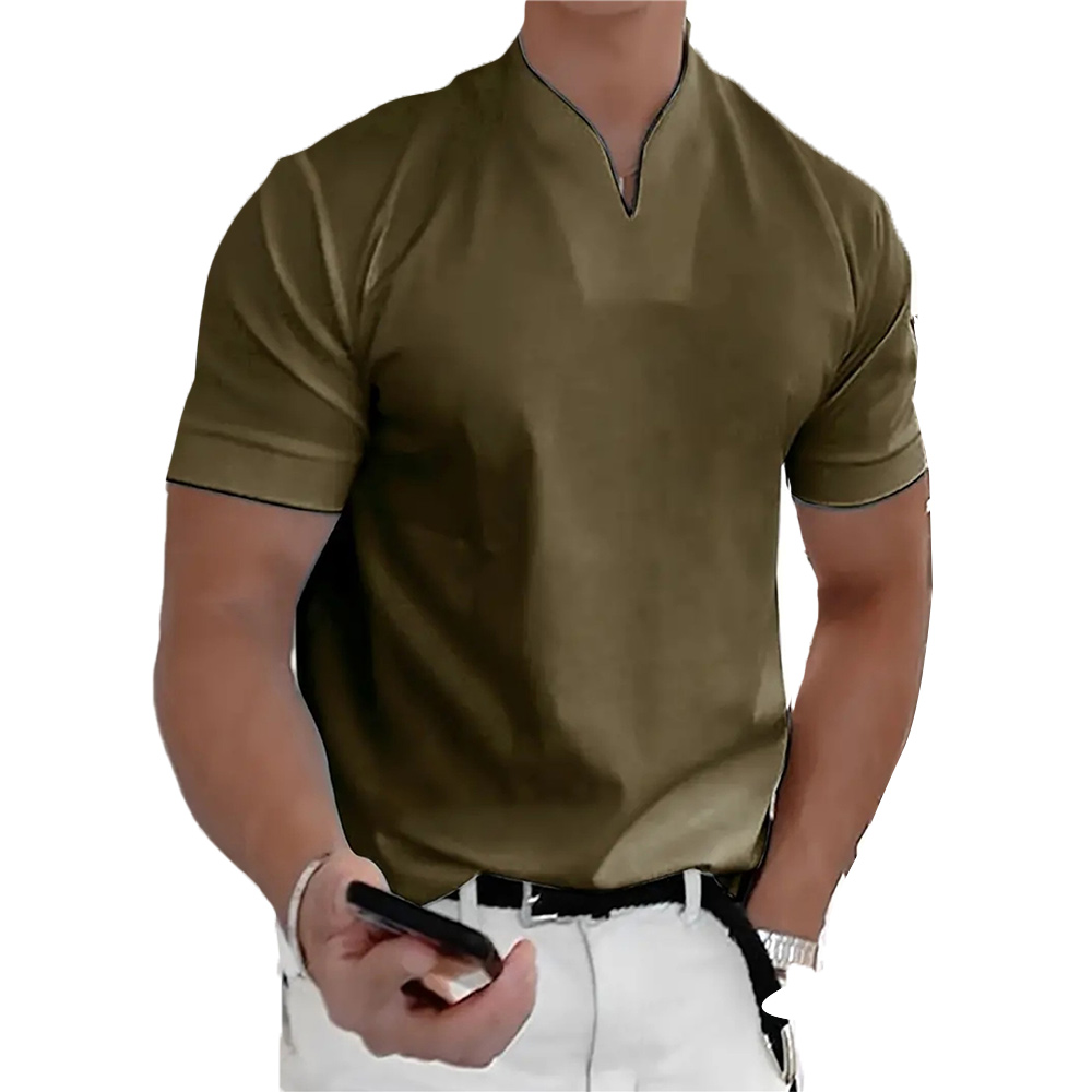 T-shirt à manches courtes et col en V élastique pour homme