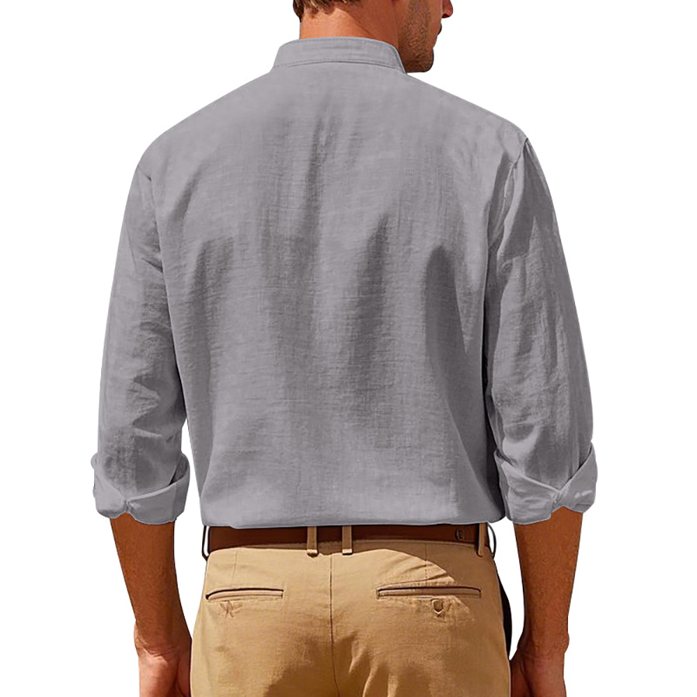 Chemise décontractée à manches longues en lin respirant pour homme