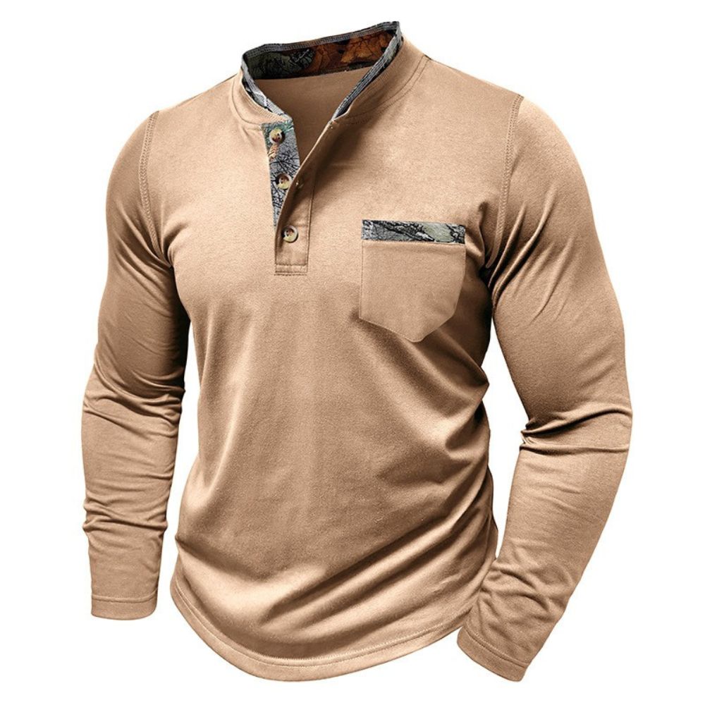 T-shirt décontracté à manches longues et blocs de couleurs pour hommes