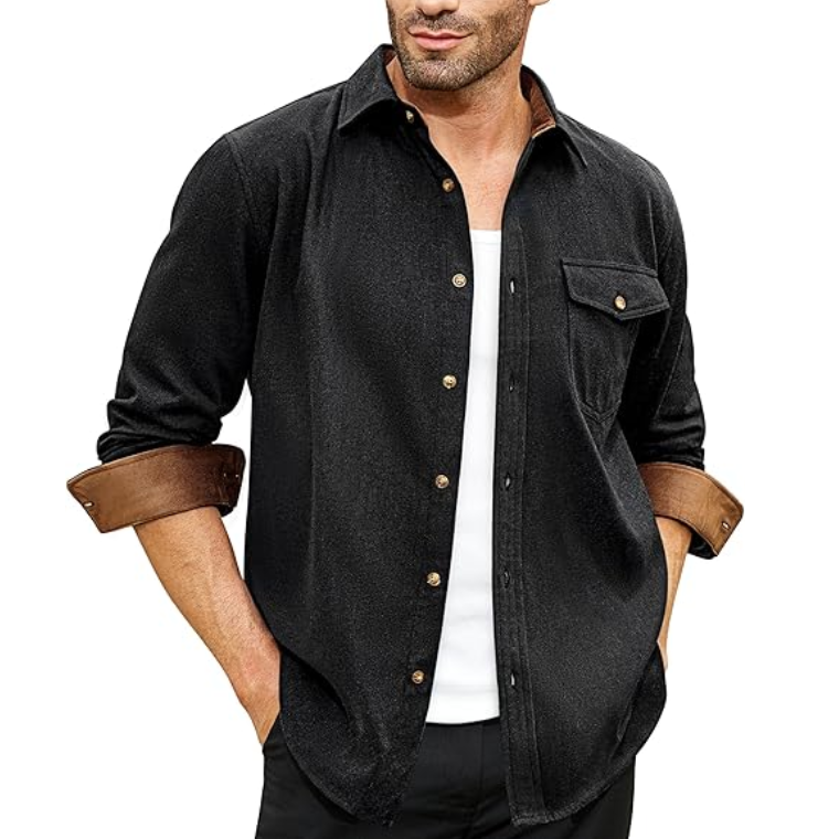 Chemise décontractée à manches longues avec poche pour homme