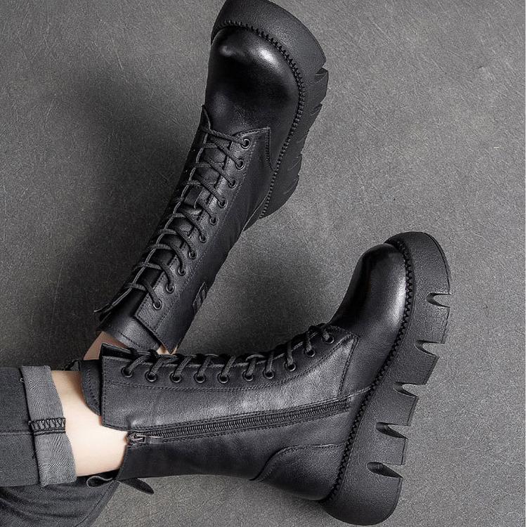 Metallwolke Vintage-Martin-Stiefel aus Leder mit hohem Schaft für Damen