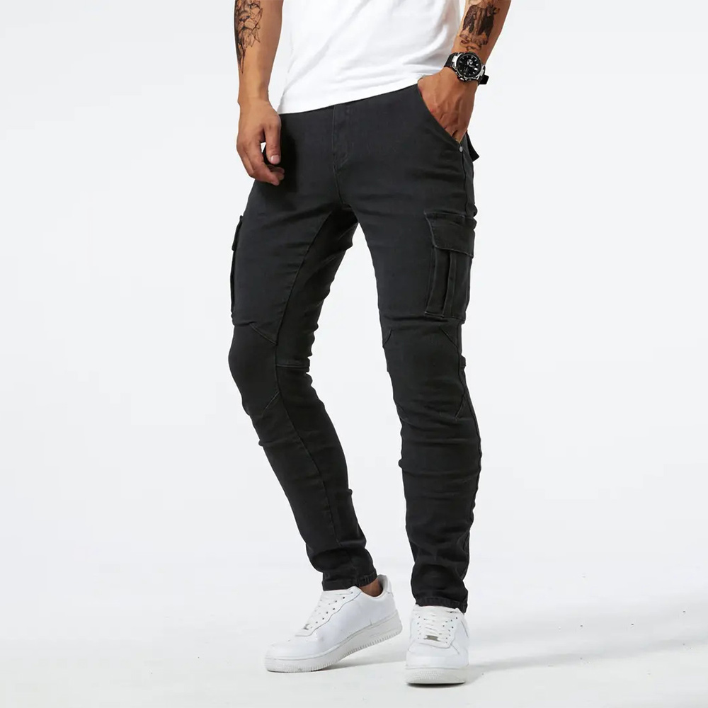 Jean skinny décontracté multi-poches pour hommes