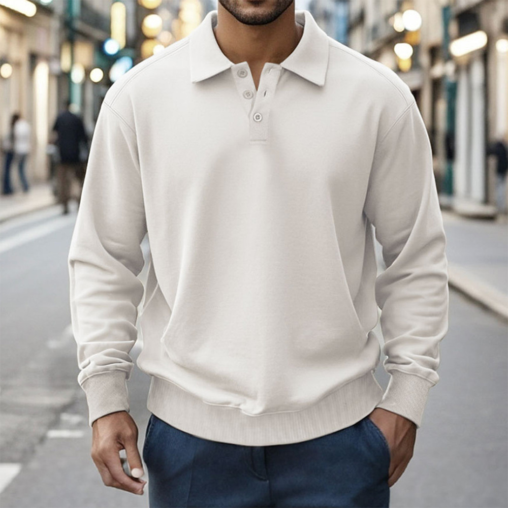 Polo à manches longues simple et décontracté pour homme