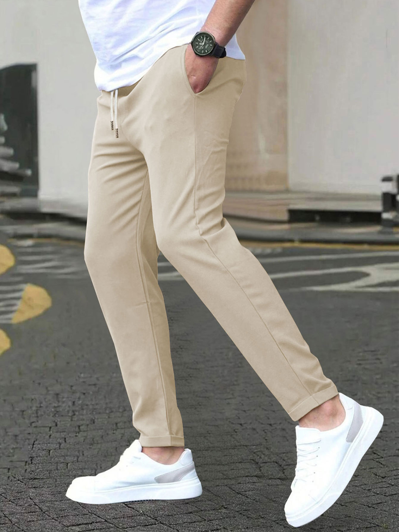 Pantalon décontracté simple de couleur unie pour hommes