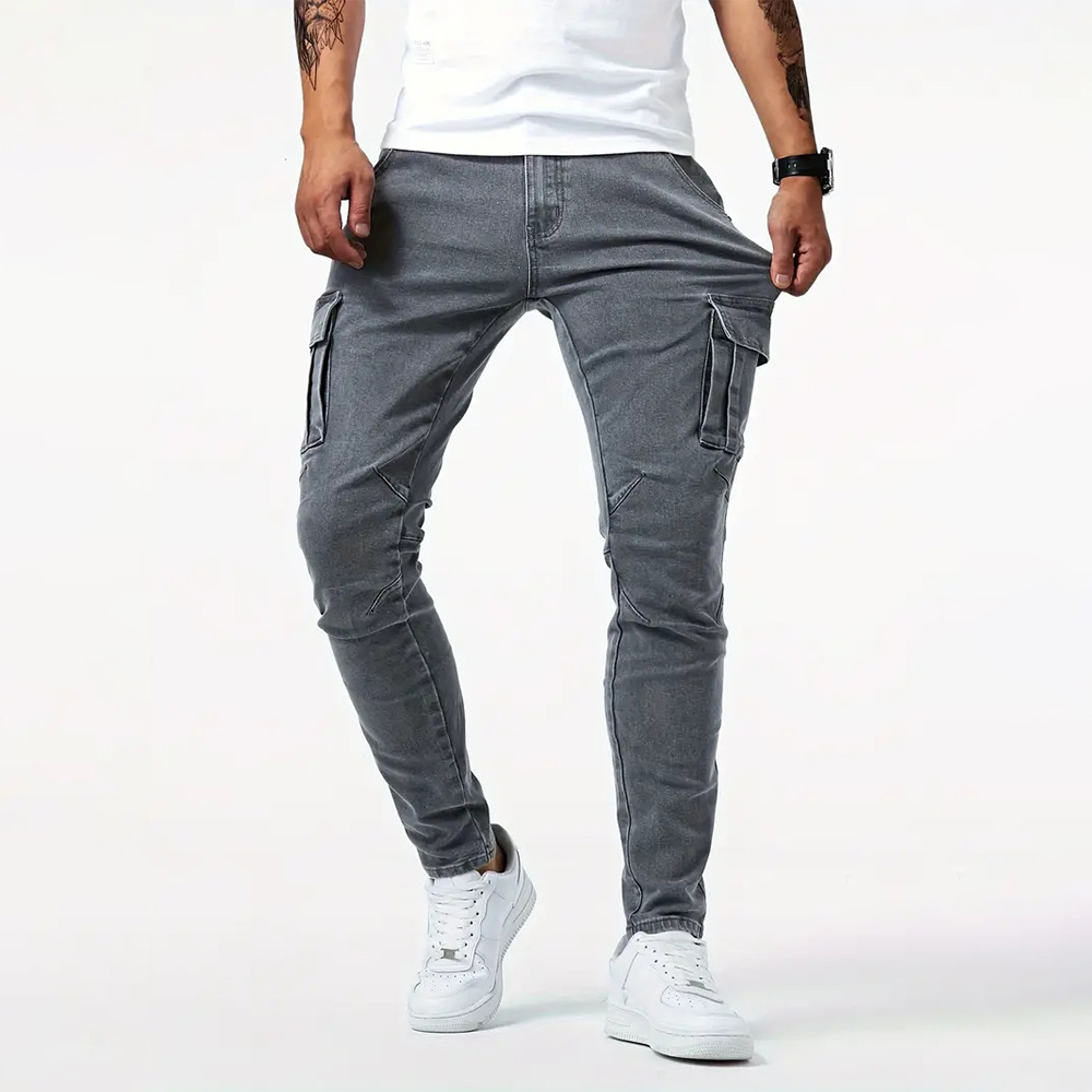 Jean skinny décontracté multi-poches pour hommes