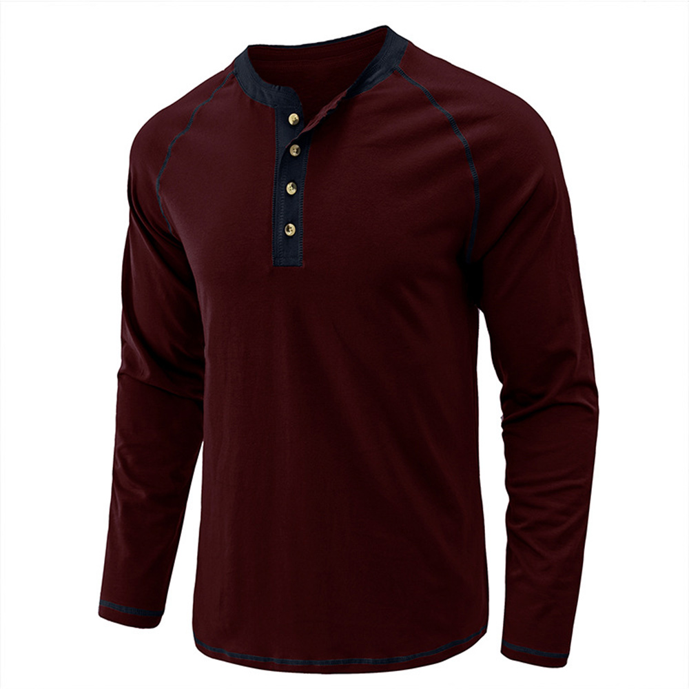 Einfaches lässiges Henley-Hals-Langarm-T-Shirt für Herren