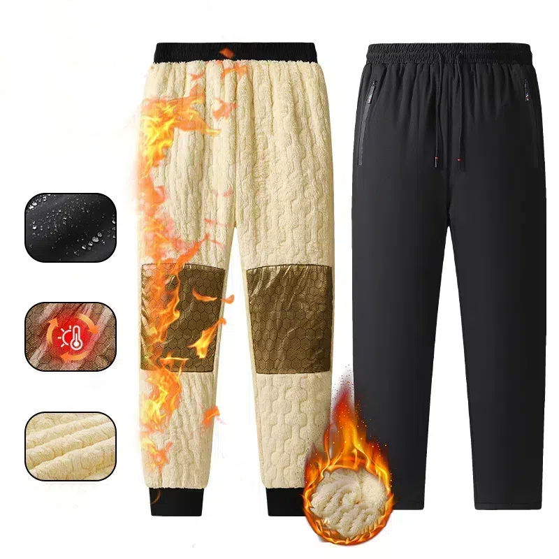 Pantalon décontracté coupe-vent en polaire chaude pour hommes