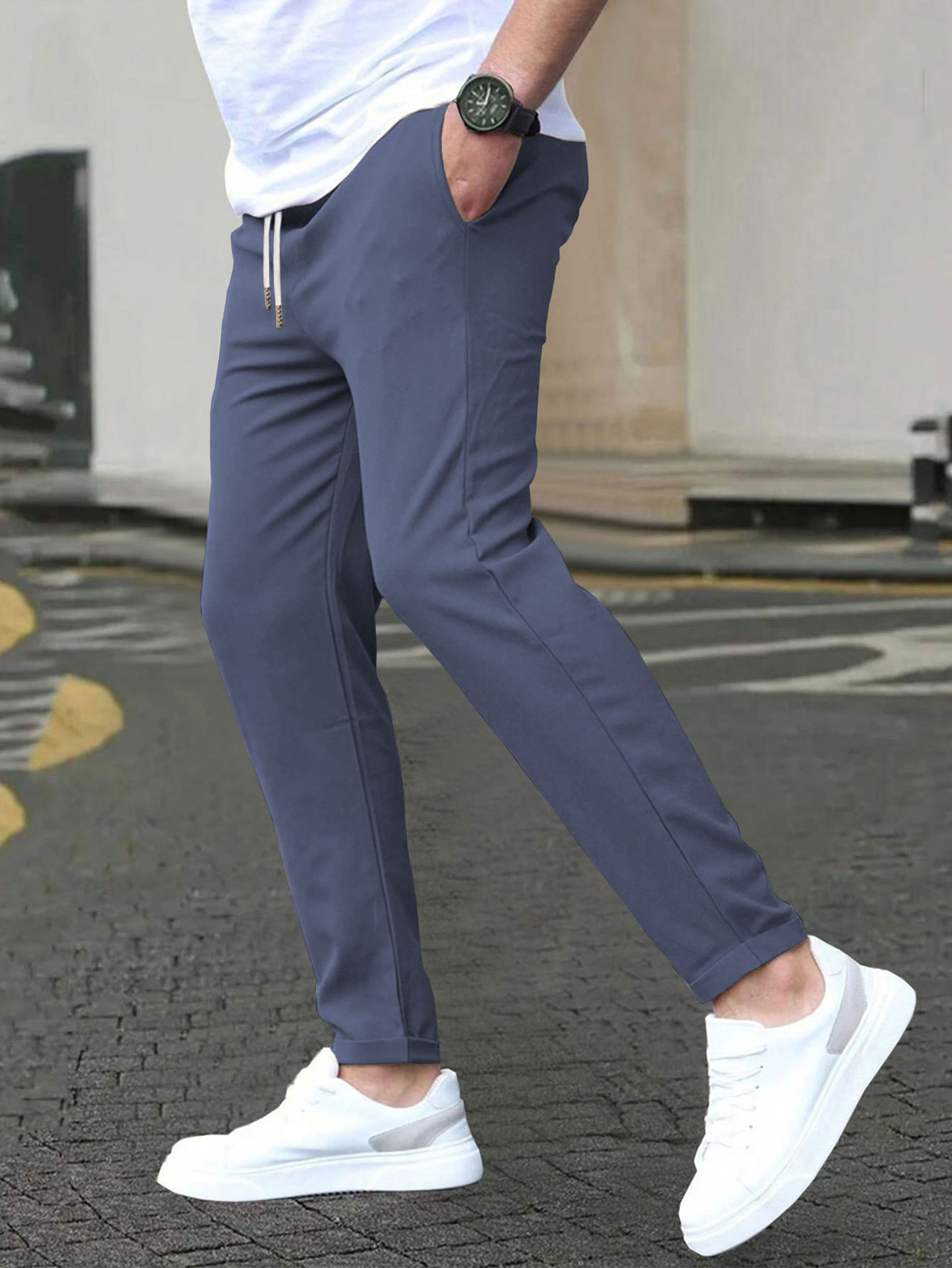 Pantalon décontracté simple de couleur unie pour hommes