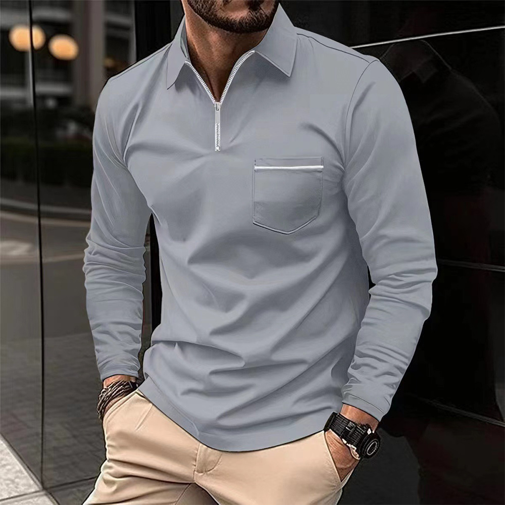 Poloshirt für Herren mit langen Ärmeln und Reißverschluss am Kragen à manches longues et col zippé pour homme