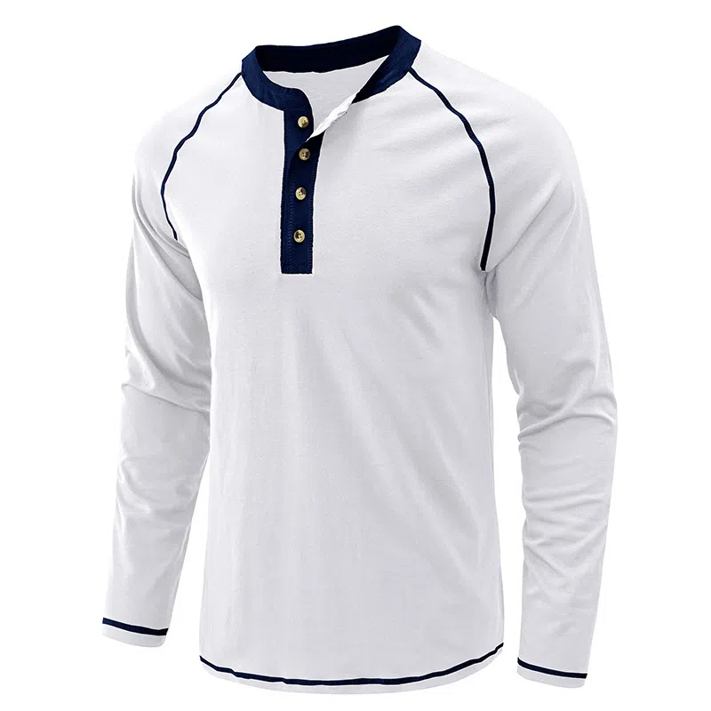 Einfaches lässiges Henley-Hals-Langarm-T-Shirt für Herren