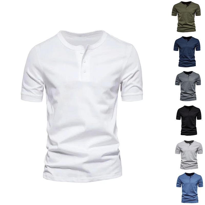 T-shirt décontracté à manches courtes et col boutonné pour hommes
