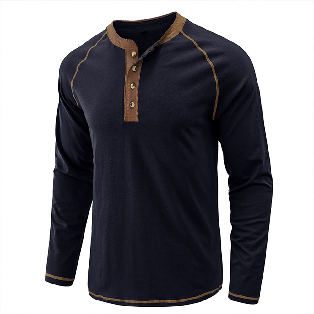 Einfaches lässiges Henley-Hals-Langarm-T-Shirt für Herren