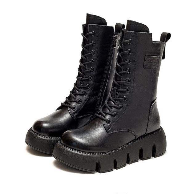 Metallwolke Vintage-Martin-Stiefel aus Leder mit hohem Schaft für Damen