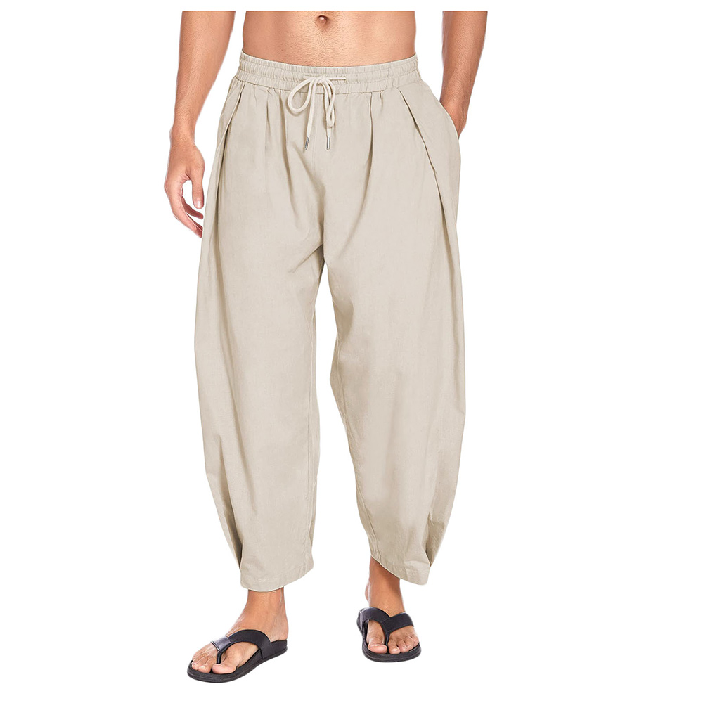 Pantalon décontracté ample en coton et lin pour homme