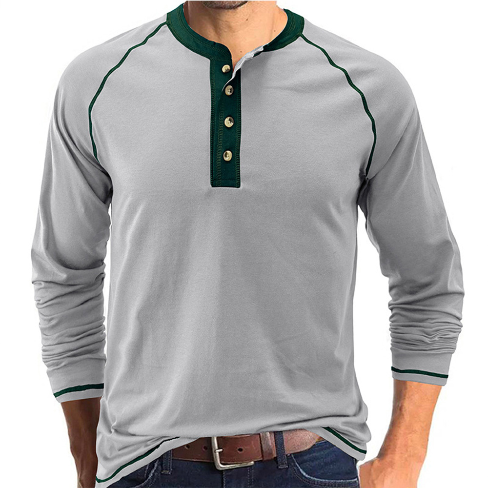 Einfaches lässiges Henley-Hals-Langarm-T-Shirt für Herren