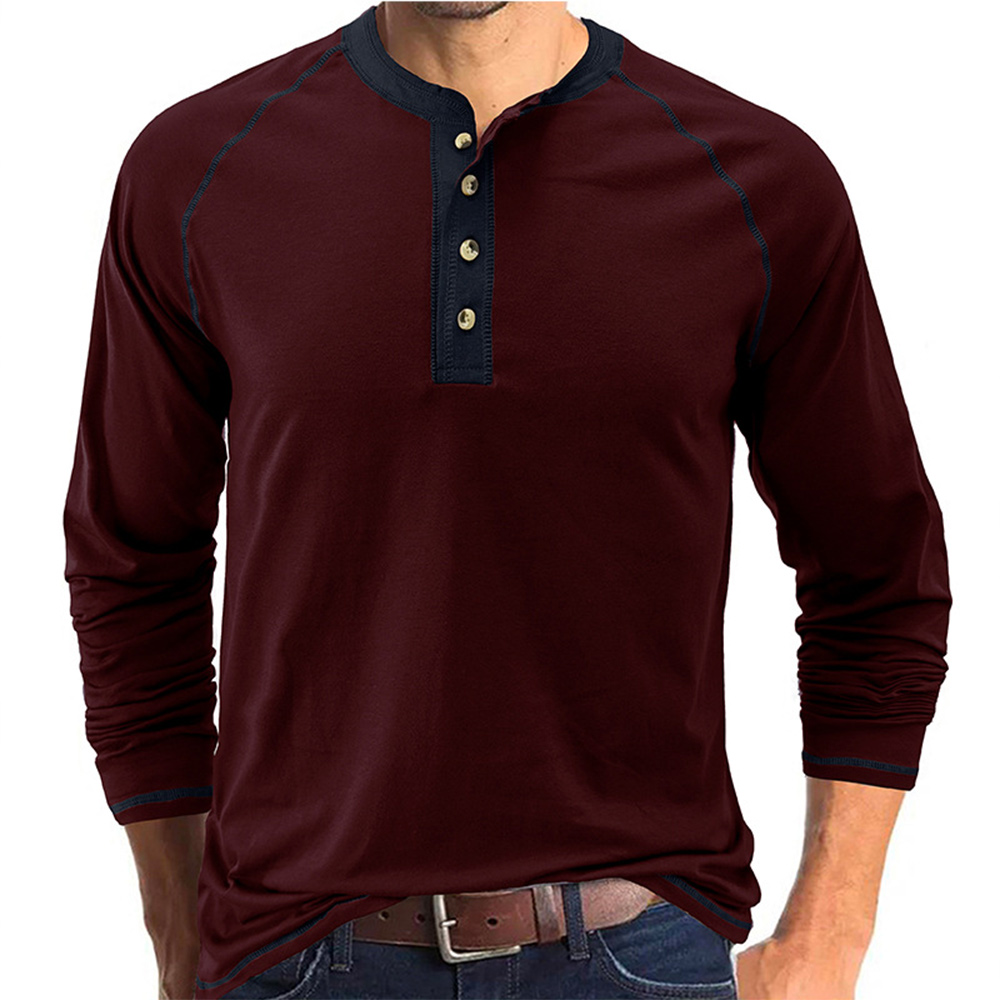 Einfaches lässiges Henley-Hals-Langarm-T-Shirt für Herren