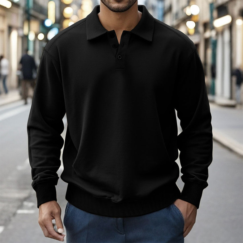 Polo à manches longues simple et décontracté pour homme