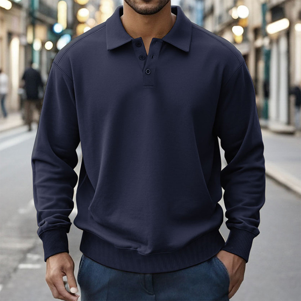 Polo à manches longues simple et décontracté pour homme