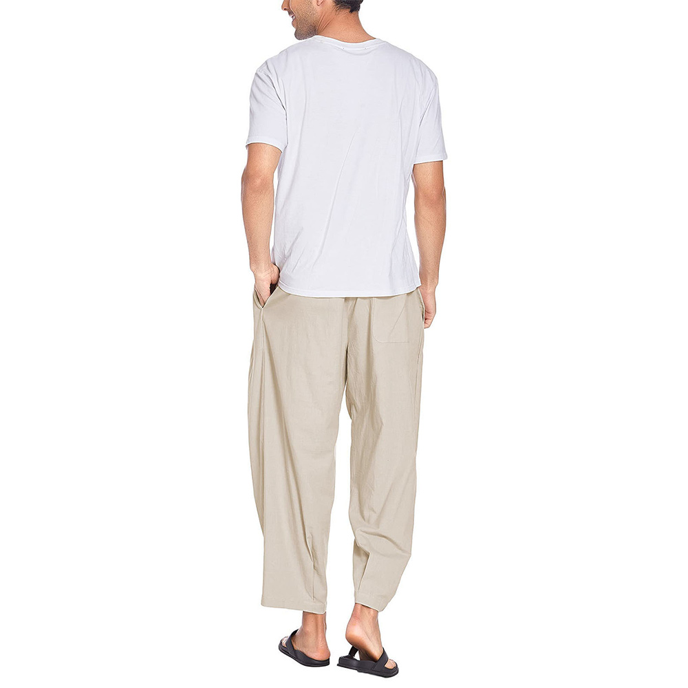Pantalon décontracté ample en coton et lin pour homme