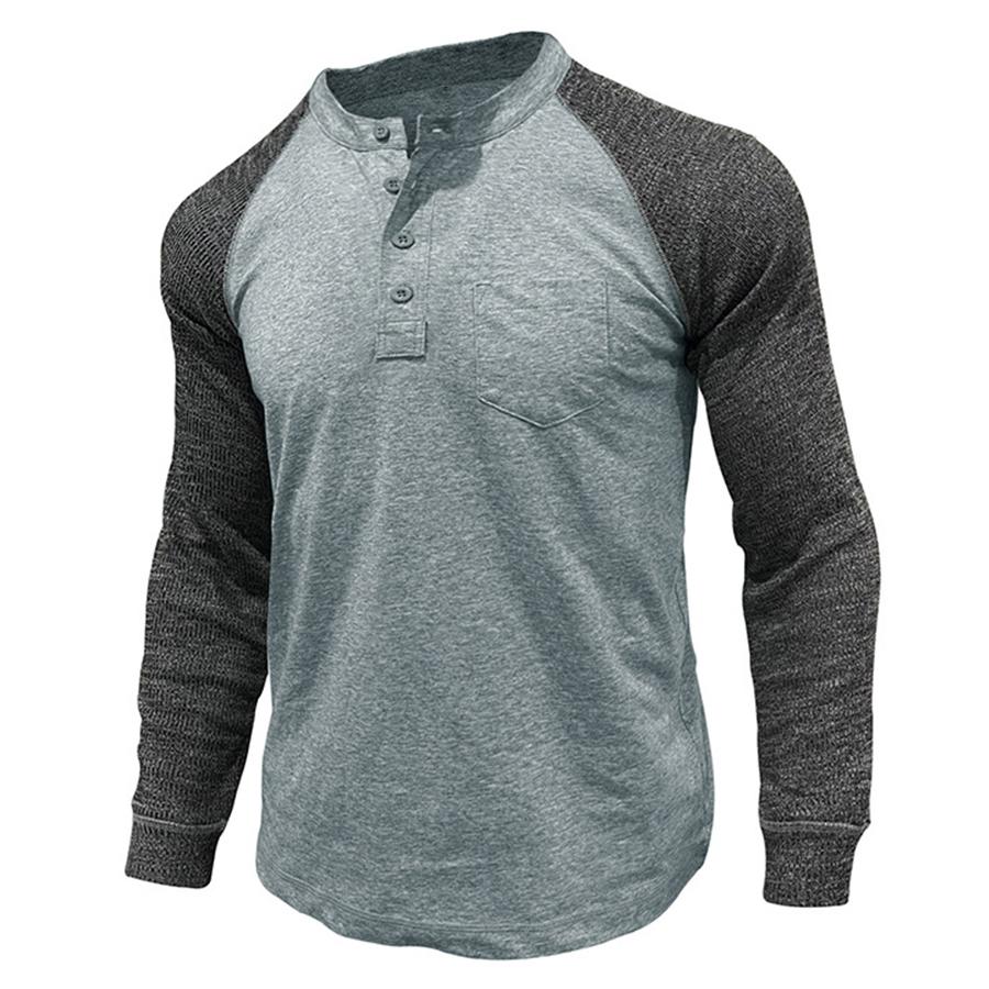 Lässiges Langarm-T-Shirt mit Patchwork-Muster für Herren