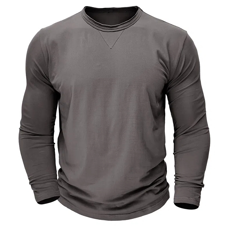 T-shirt en coton à manches longues et col rond pour homme