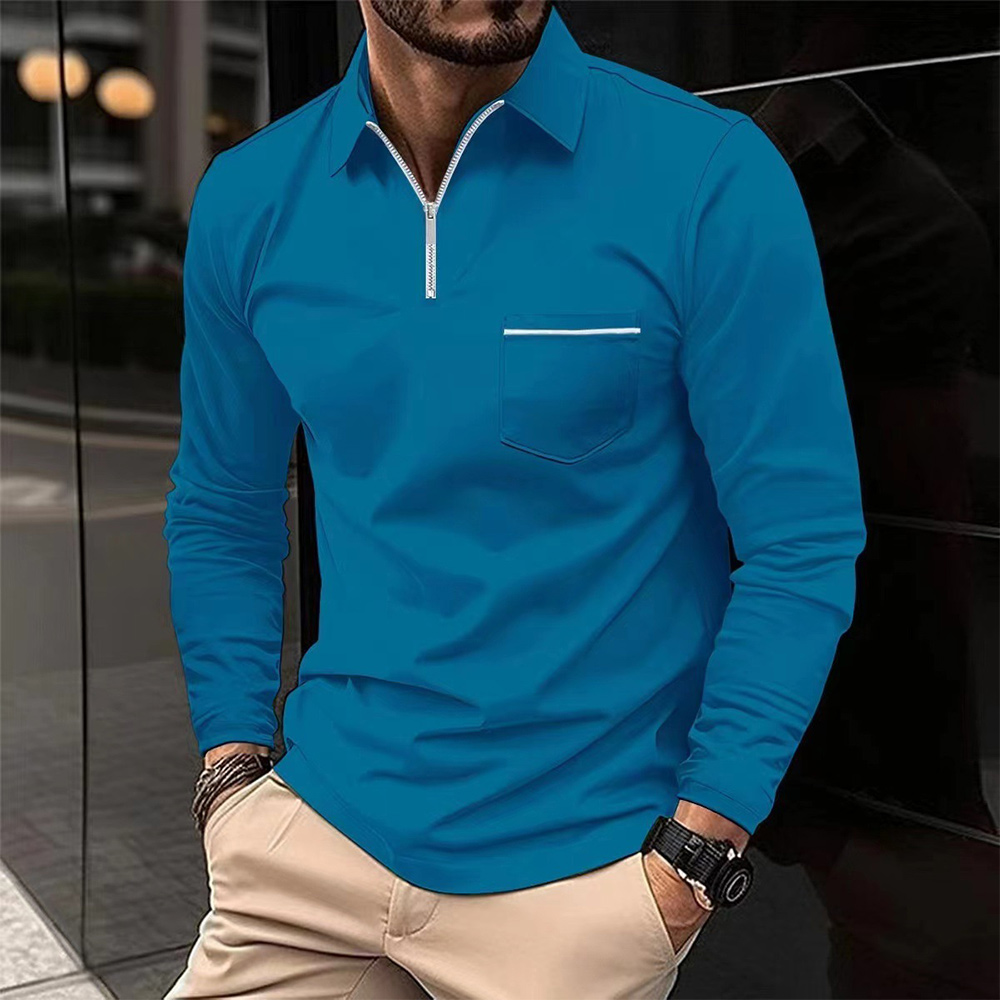 Poloshirt für Herren mit langen Ärmeln und Reißverschluss am Kragen à manches longues et col zippé pour homme