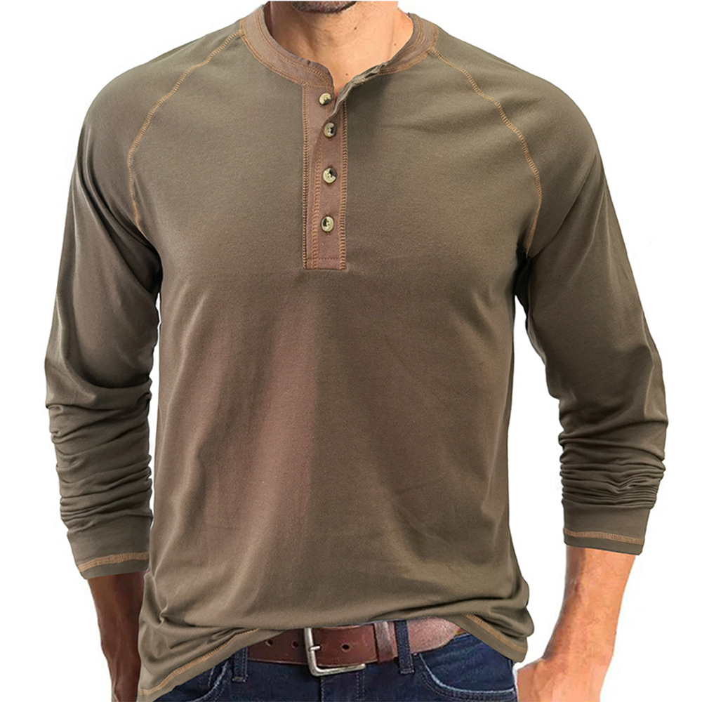 Einfaches lässiges Henley-Hals-Langarm-T-Shirt für Herren