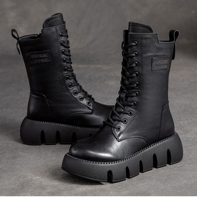 Metallwolke Vintage-Martin-Stiefel aus Leder mit hohem Schaft für Damen