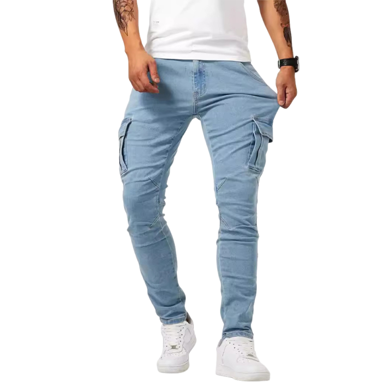 Jean skinny décontracté multi-poches pour hommes