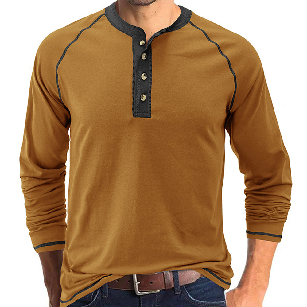 Einfaches lässiges Henley-Hals-Langarm-T-Shirt für Herren