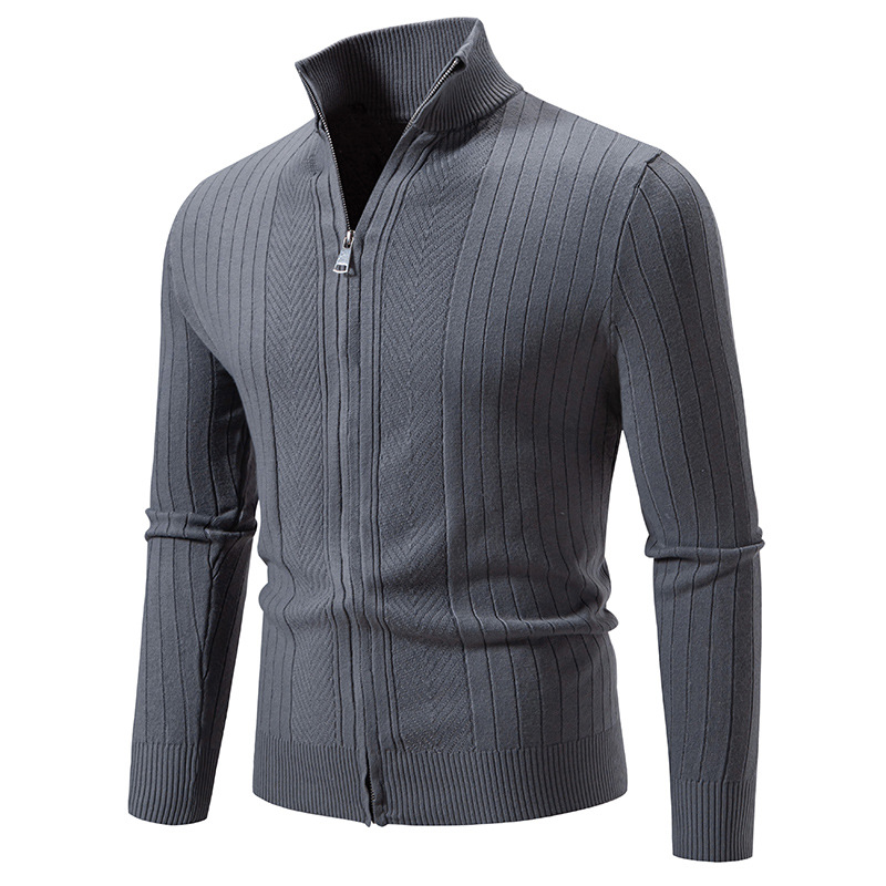 Veste tricotée chaude jacquard à col montant pour homme