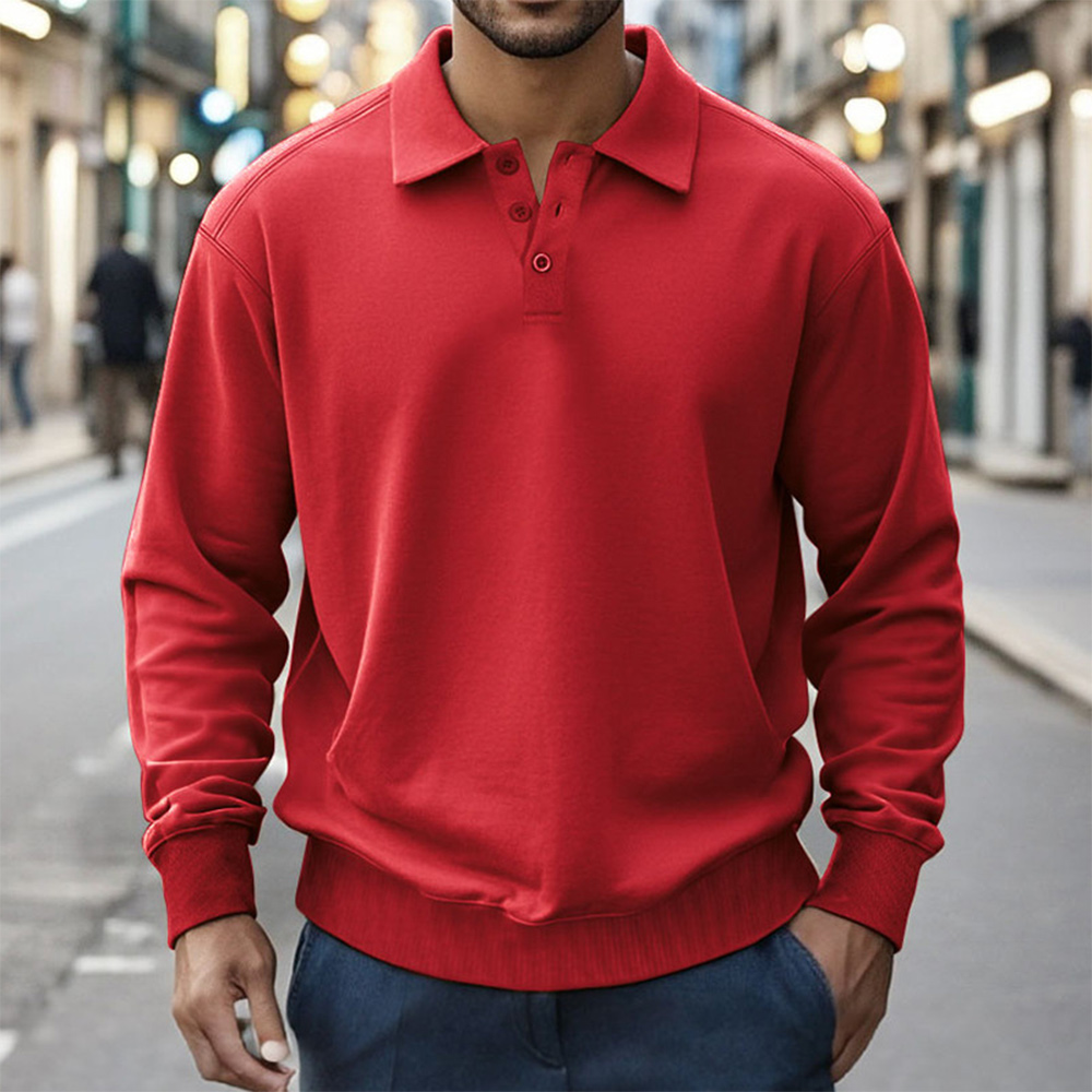 Polo à manches longues simple et décontracté pour homme