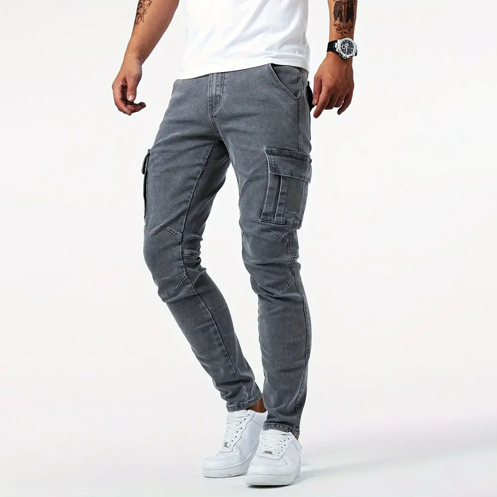 Jean skinny décontracté multi-poches pour hommes