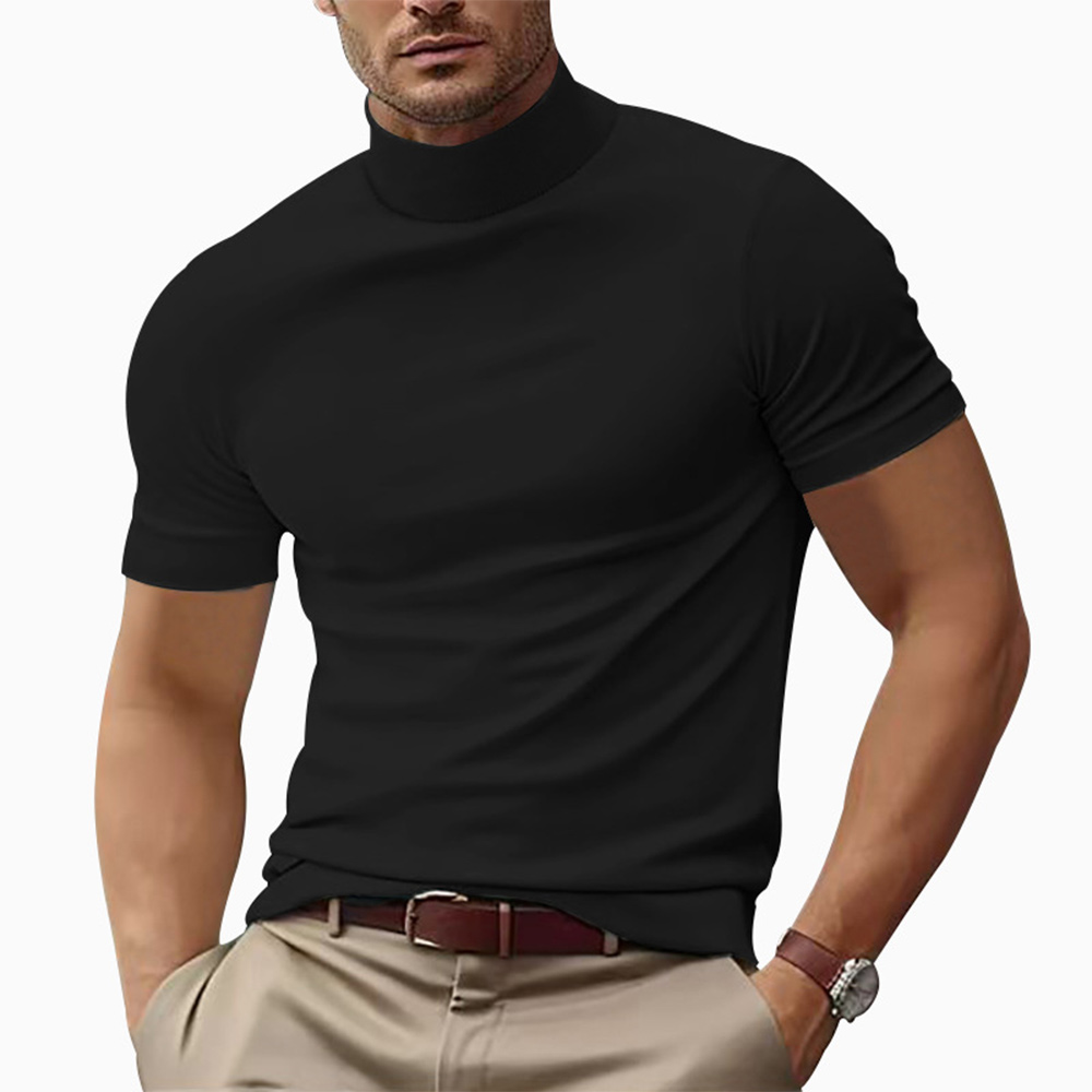 Lässiges kurzärmliges Slim-Fit-T-Shirt mit Stehkragen für Herren