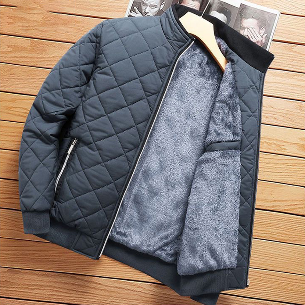 Warme Winterjacke aus verdicktem Samt für Herren mit Stehkragen