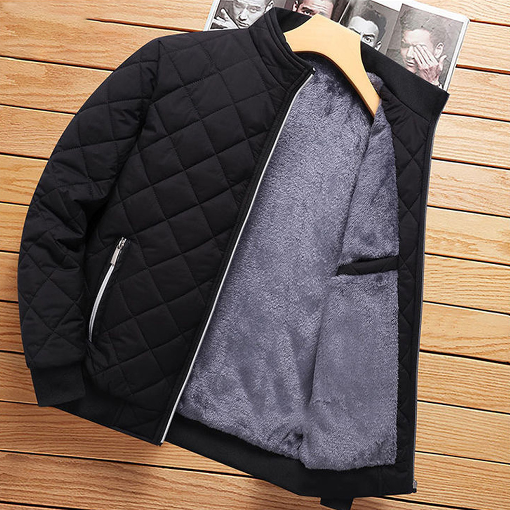 Warme Winterjacke aus verdicktem Samt für Herren mit Stehkragen