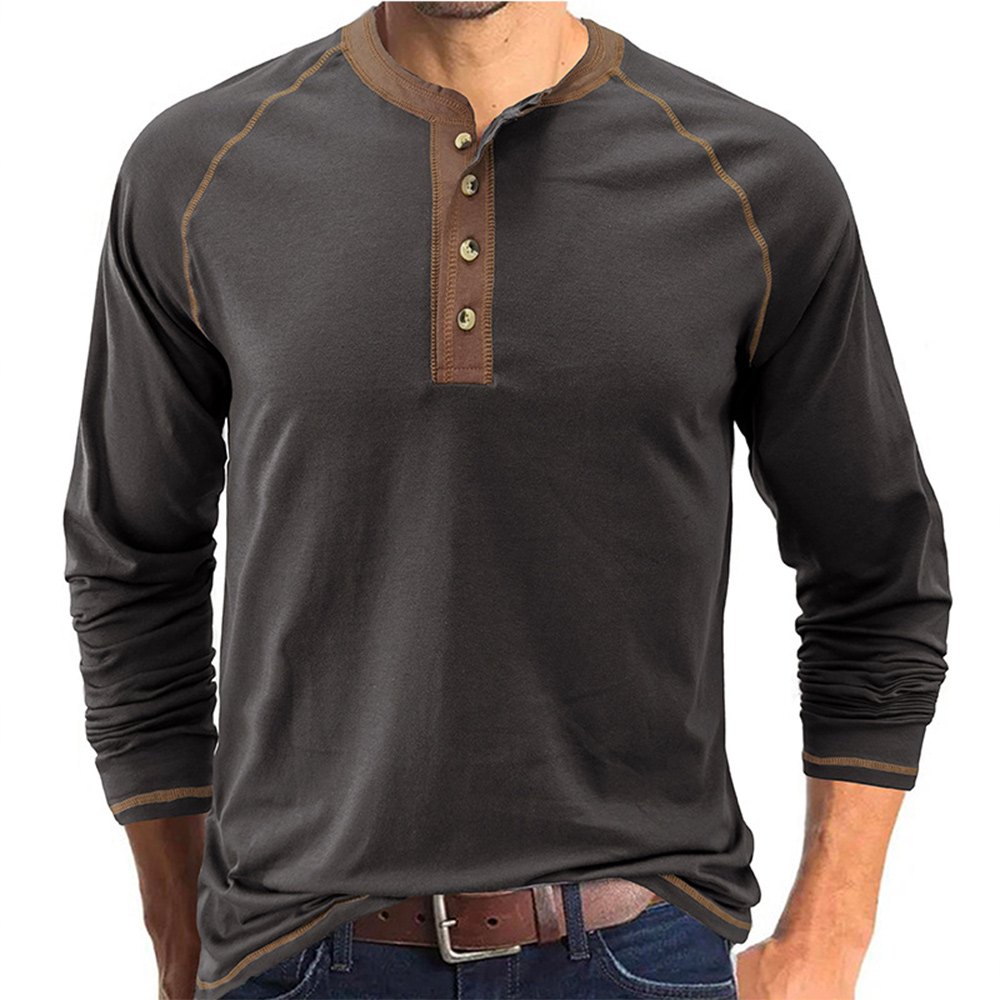 Einfaches lässiges Henley-Hals-Langarm-T-Shirt für Herren