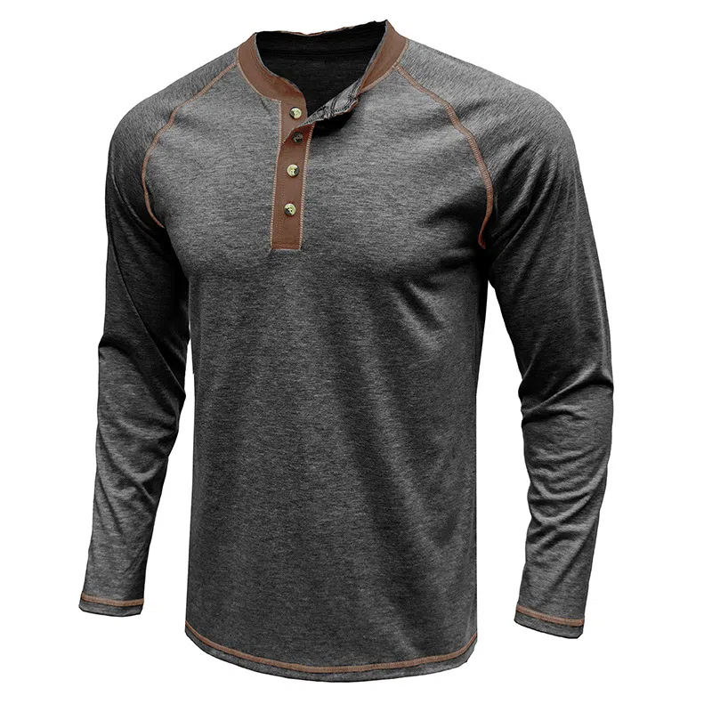Einfaches lässiges Henley-Hals-Langarm-T-Shirt für Herren