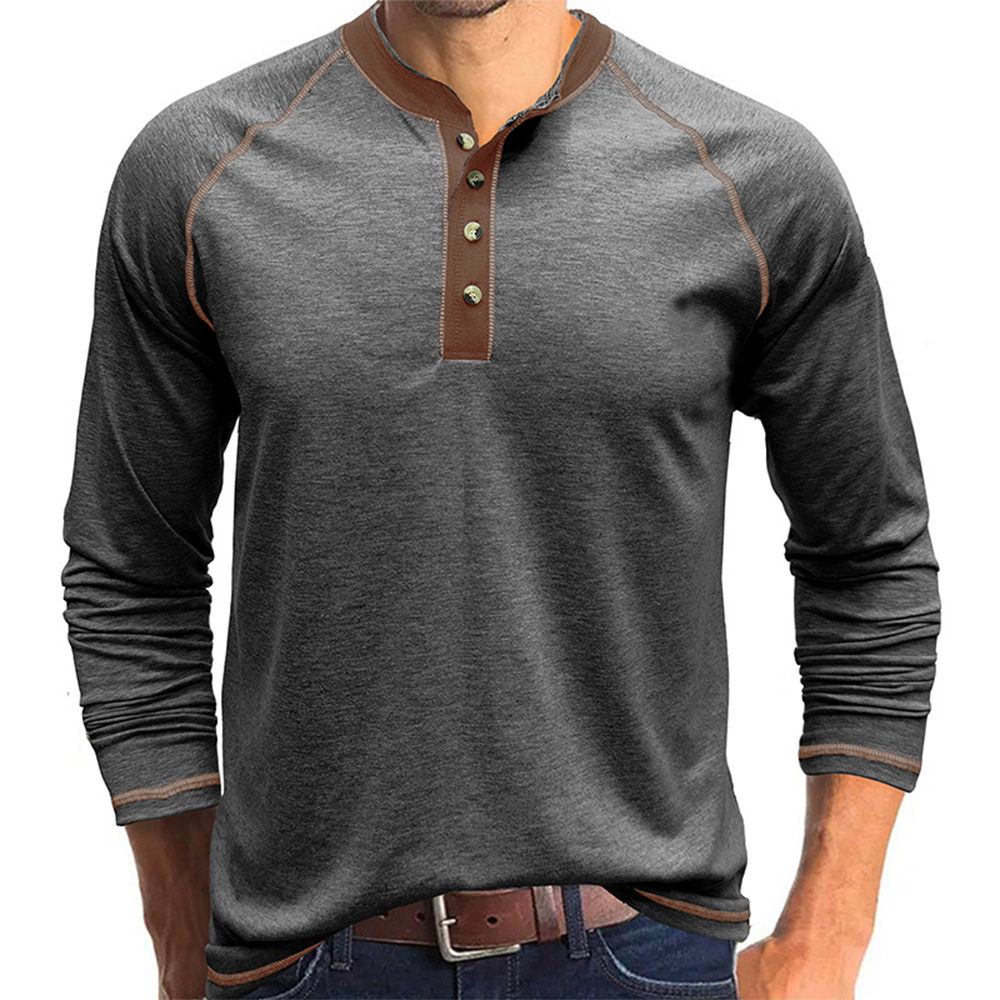 Einfaches lässiges Henley-Hals-Langarm-T-Shirt für Herren
