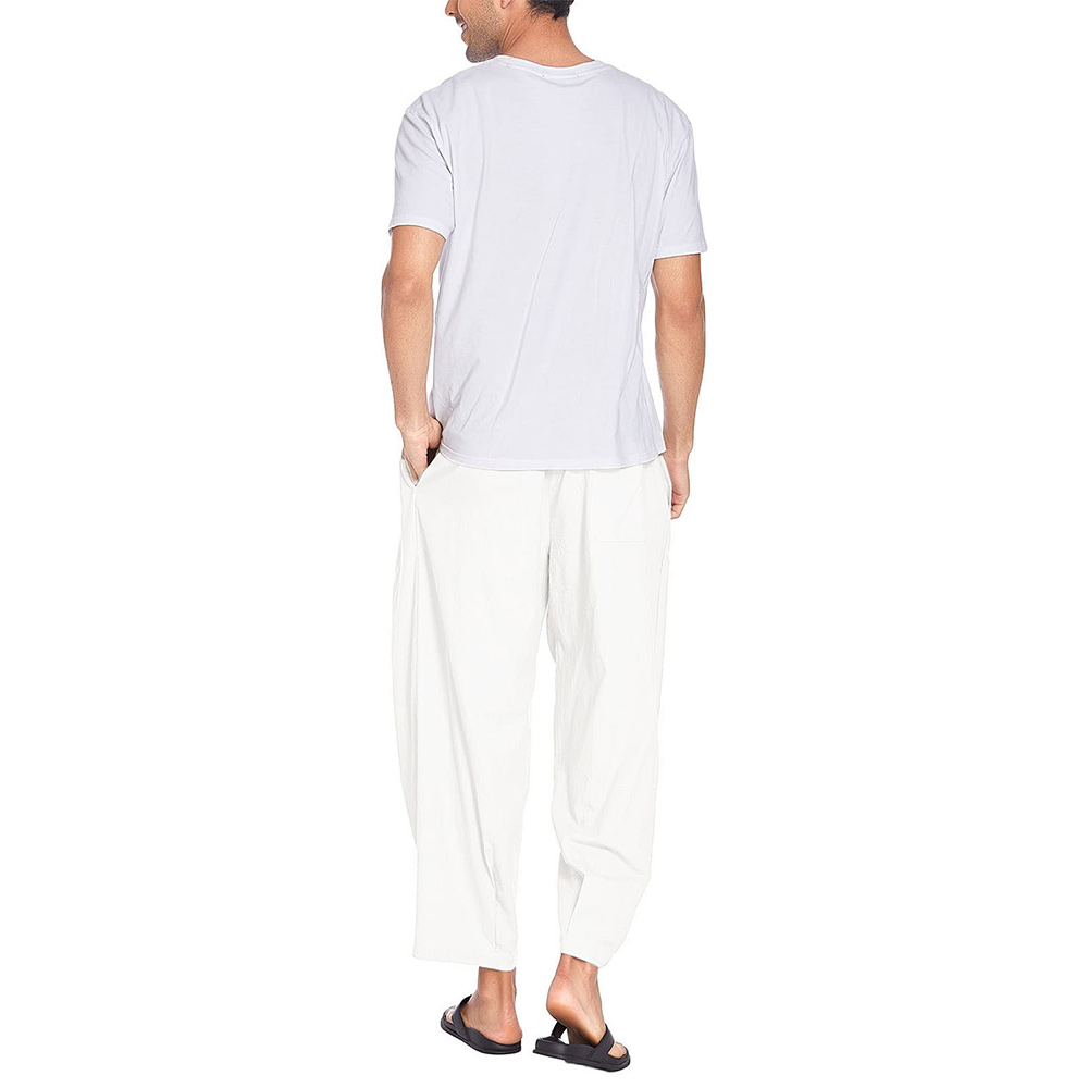 Pantalon décontracté ample en coton et lin pour homme
