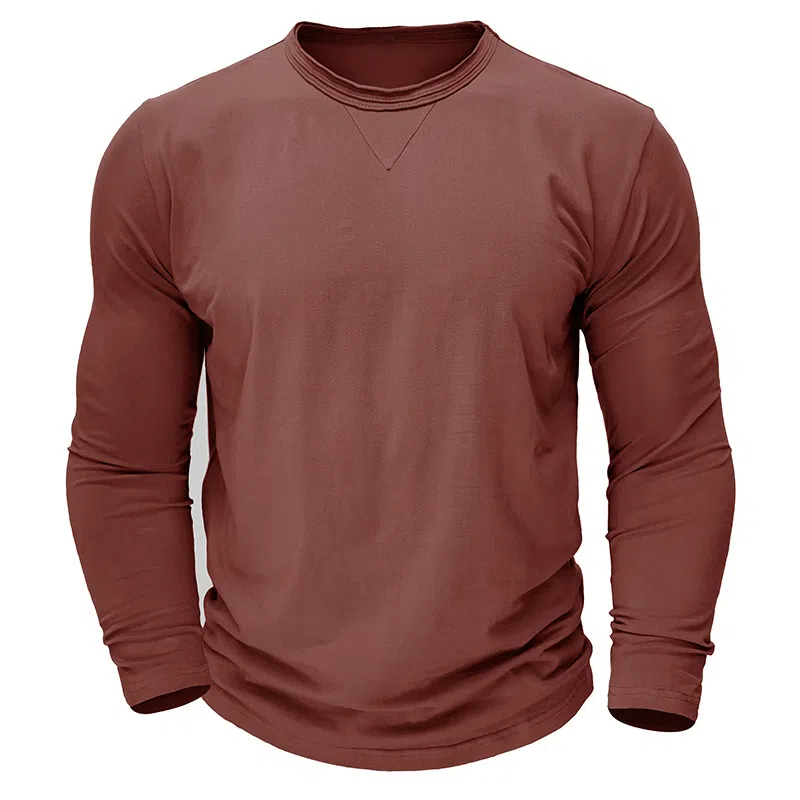 T-shirt en coton à manches longues et col rond pour homme