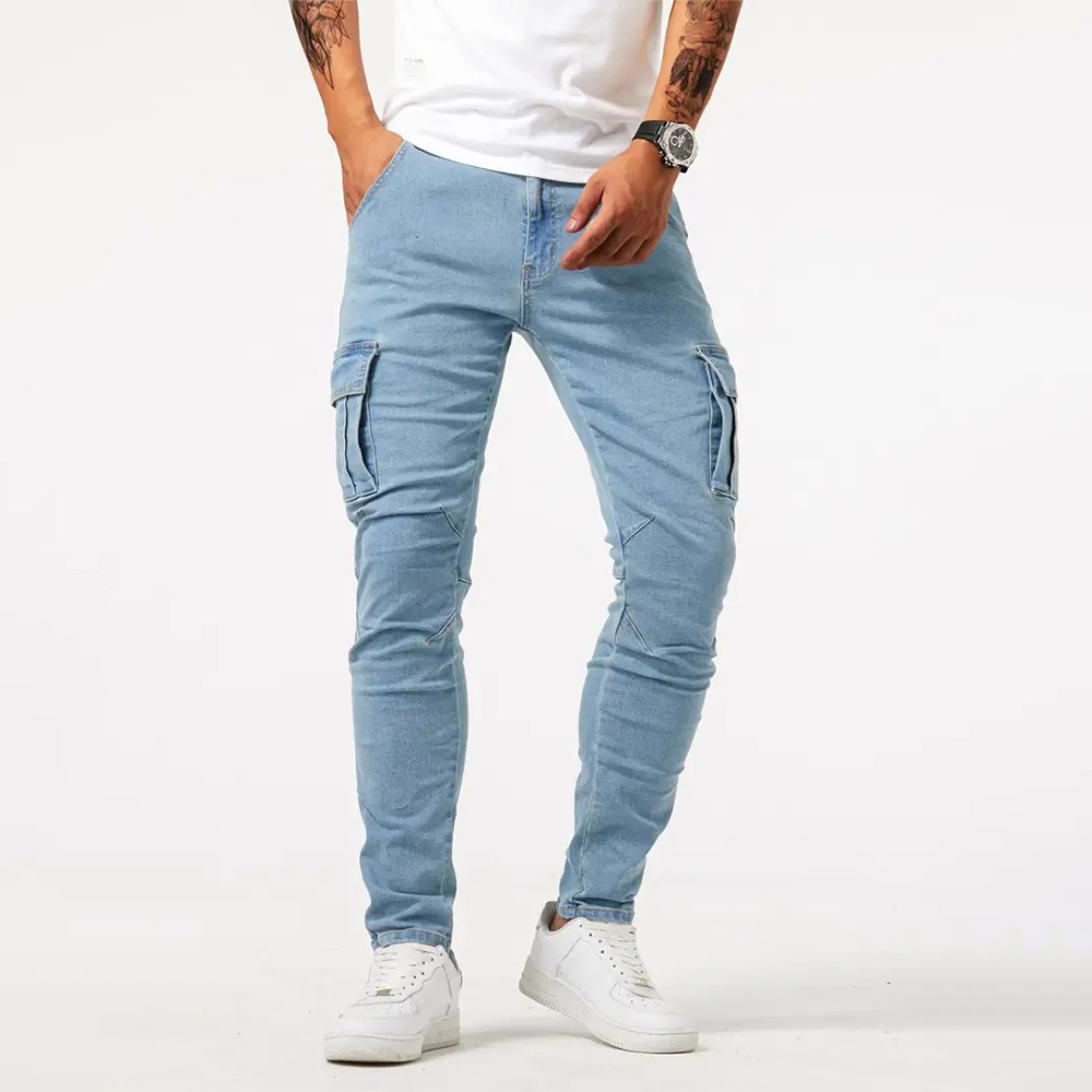 Jean skinny décontracté multi-poches pour hommes