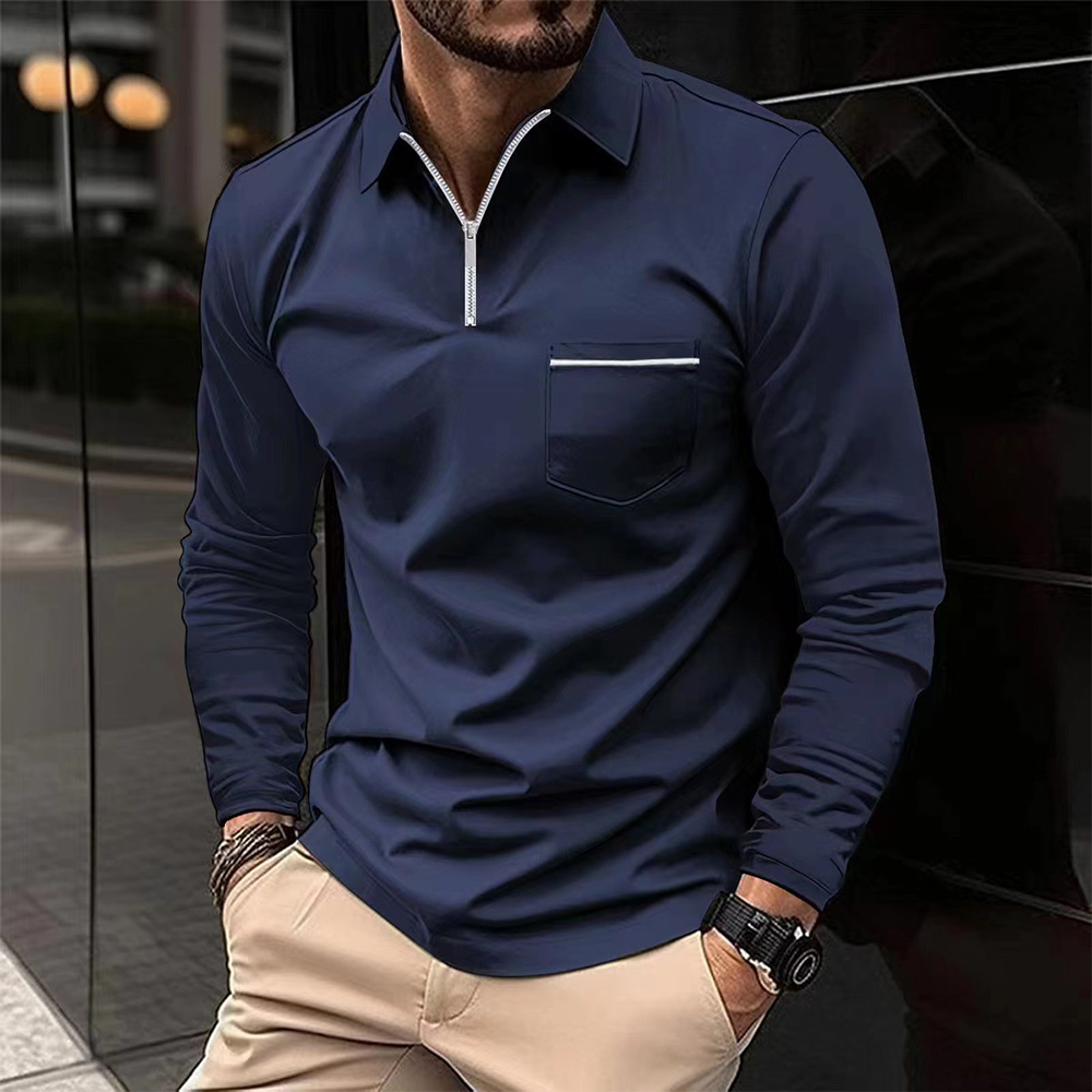 Poloshirt für Herren mit langen Ärmeln und Reißverschluss am Kragen à manches longues et col zippé pour homme