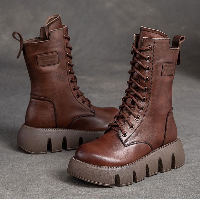 Metallwolke Vintage-Martin-Stiefel aus Leder mit hohem Schaft für Damen