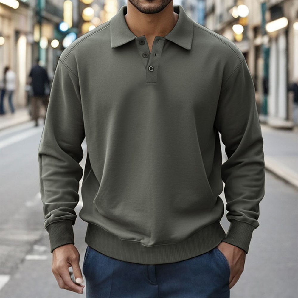 Polo à manches longues simple et décontracté pour homme