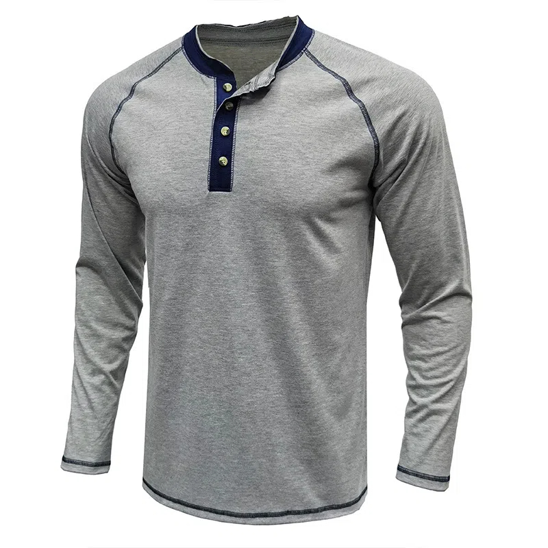 Einfaches lässiges Henley-Hals-Langarm-T-Shirt für Herren