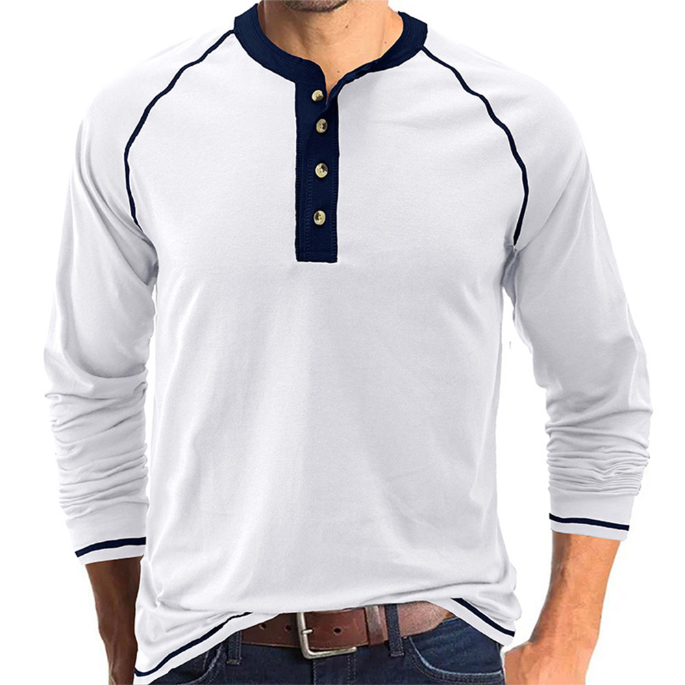 Einfaches lässiges Henley-Hals-Langarm-T-Shirt für Herren