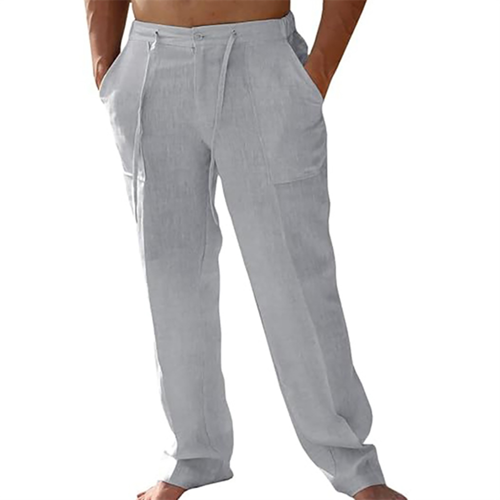 Pantalon décontracté ample et droit en coton et lin pour homme