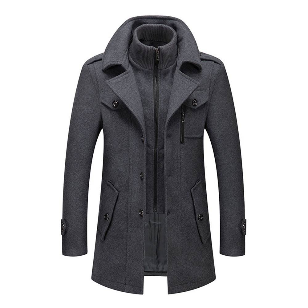 Coinbrillant Nouveau manteau mi-long à col roulé amovible pour hommes